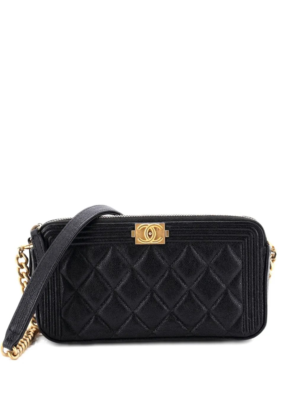 Boy Double Zip with Chain Quilted Caviar clutch bag