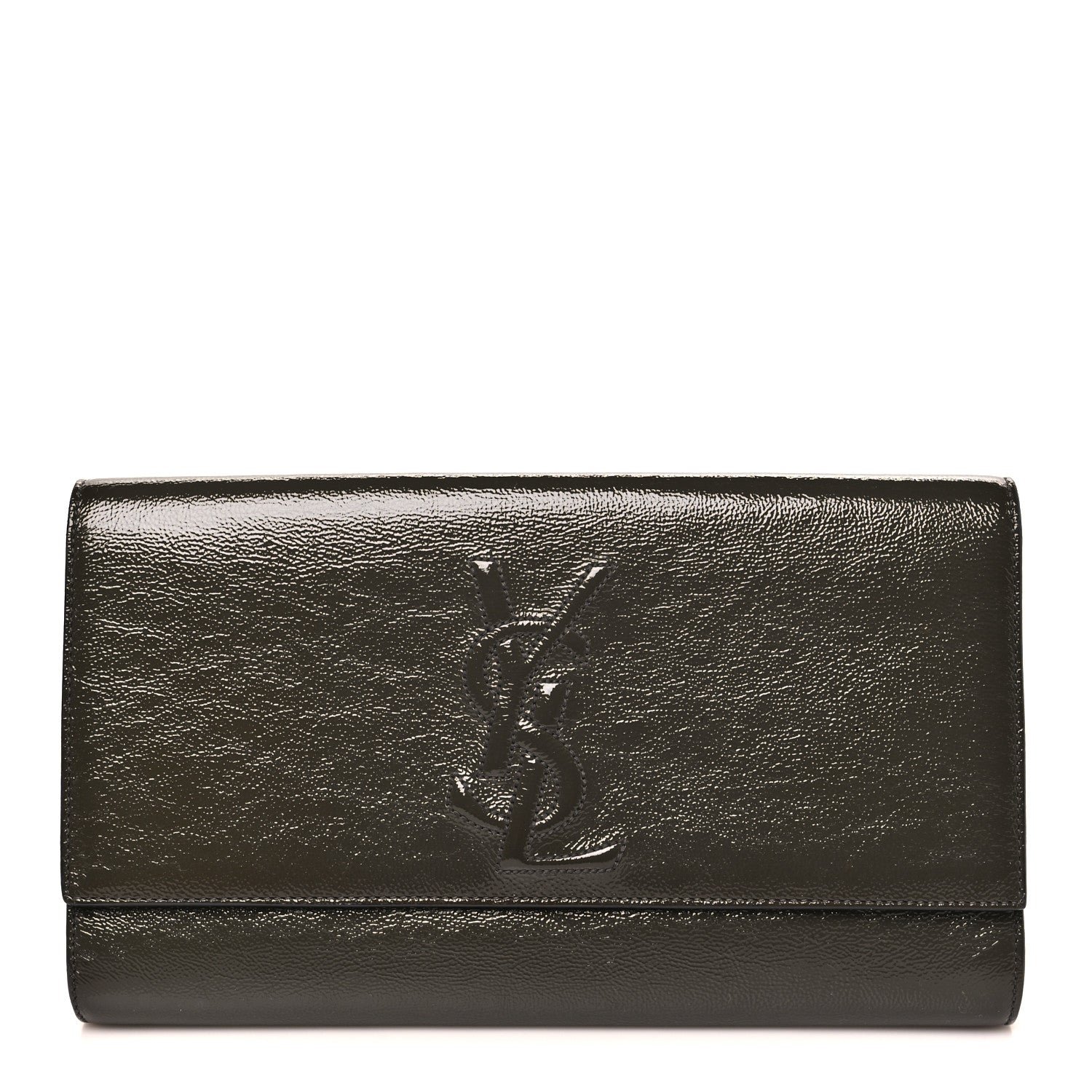 Saint Laurent Textured Patent Monogram Large Belle De Jour Green