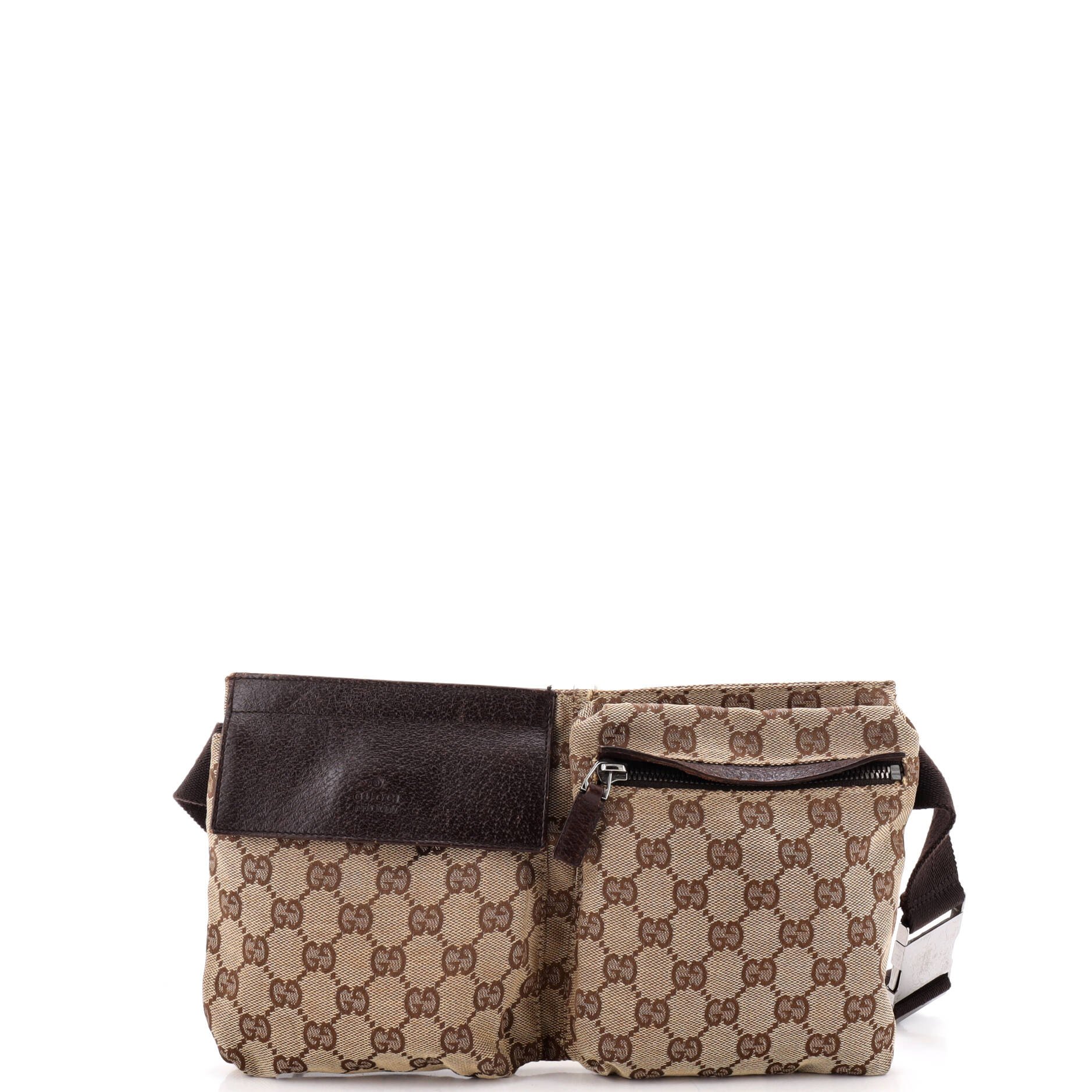 Vintage Double Belt Bag GG Canvas with Leather Small