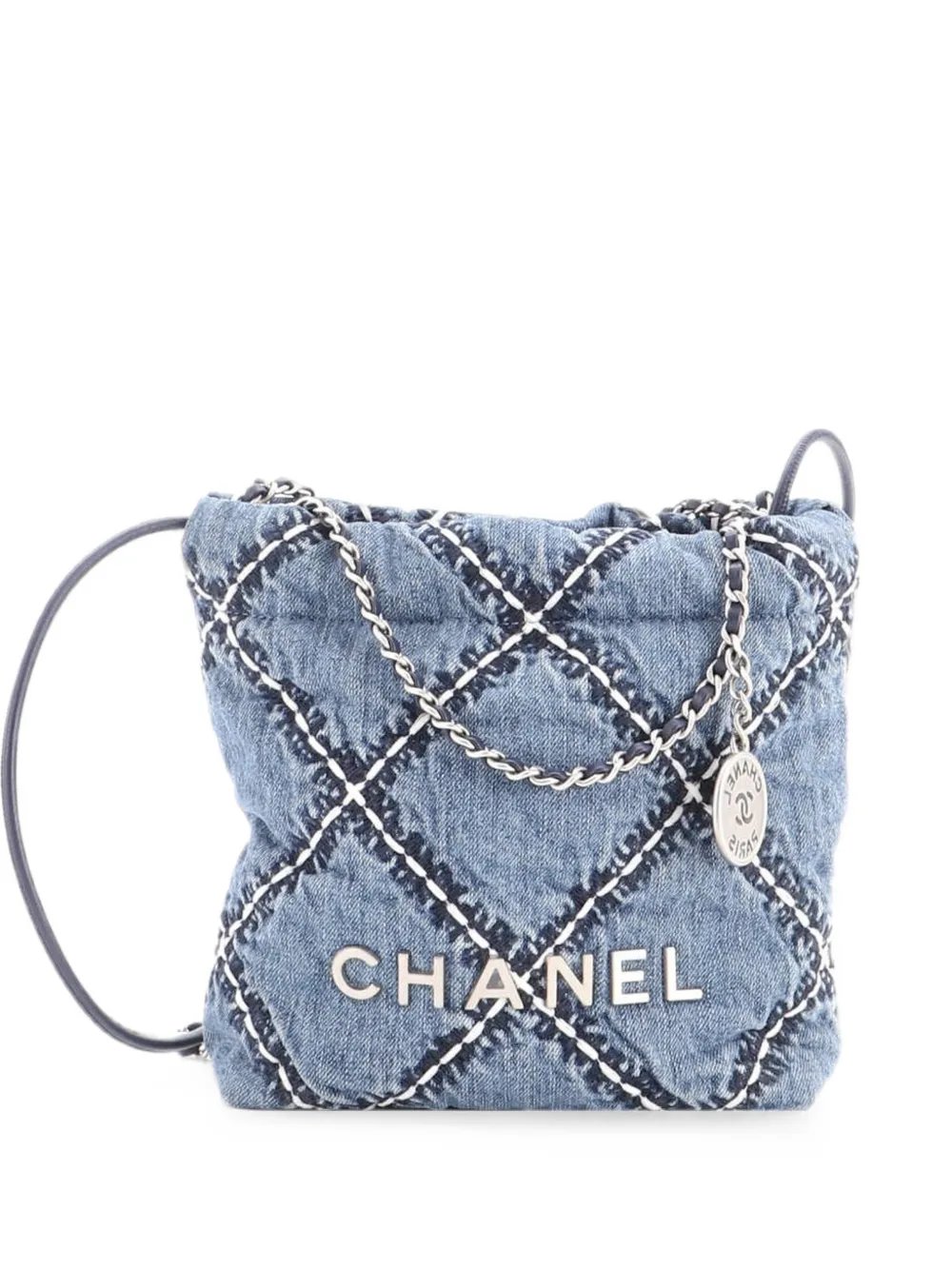 22 Chain Quilted Stitched Denim Mini hobo bag