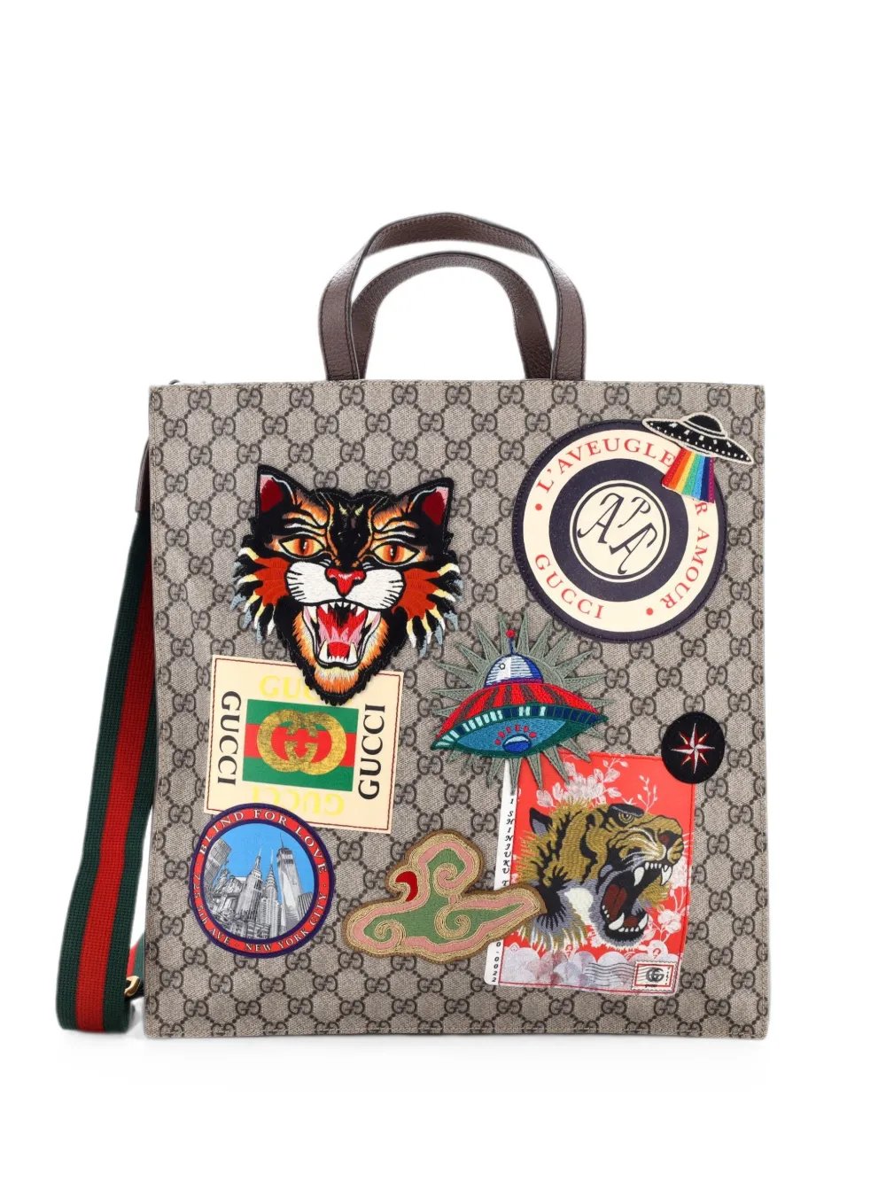 Courrier Convertible Soft Open GG Coated Canvas with Applique North South tote bag