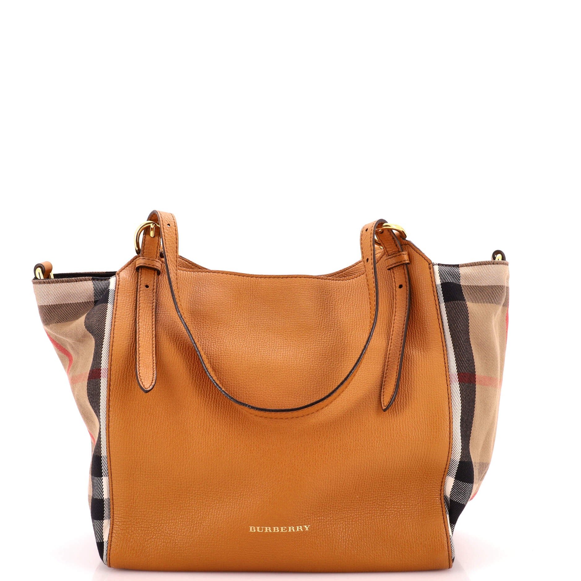 Canterbury Tote Leather and House Check Canvas Small