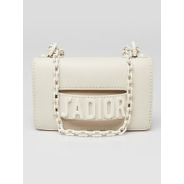 Christian Dior Ultra Matte White Pebbled Leather Dior J'Adiore Mini Flap Bag with Chain