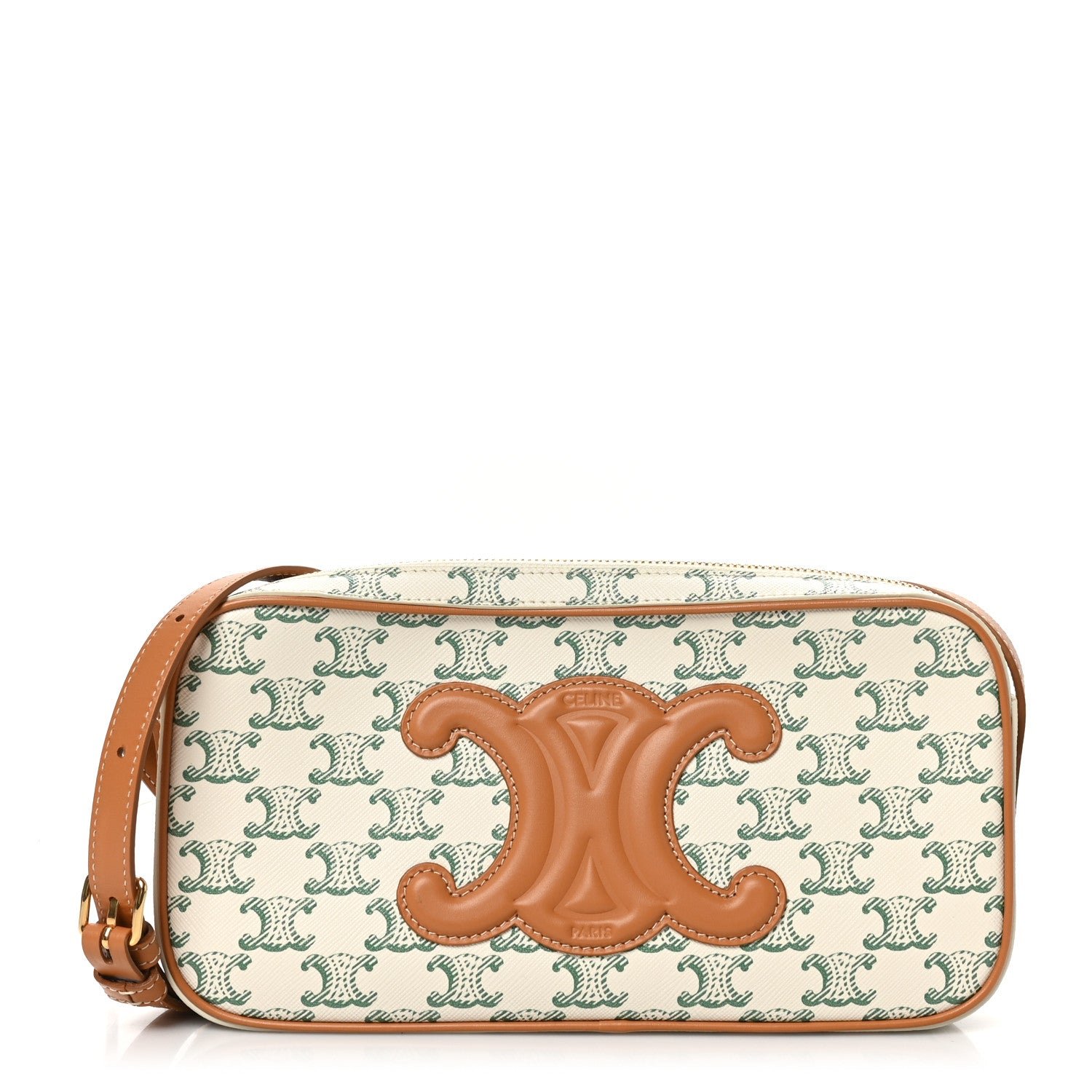 Celine Triomphe Canvas Calfskin Camera Shoulder Bag Green