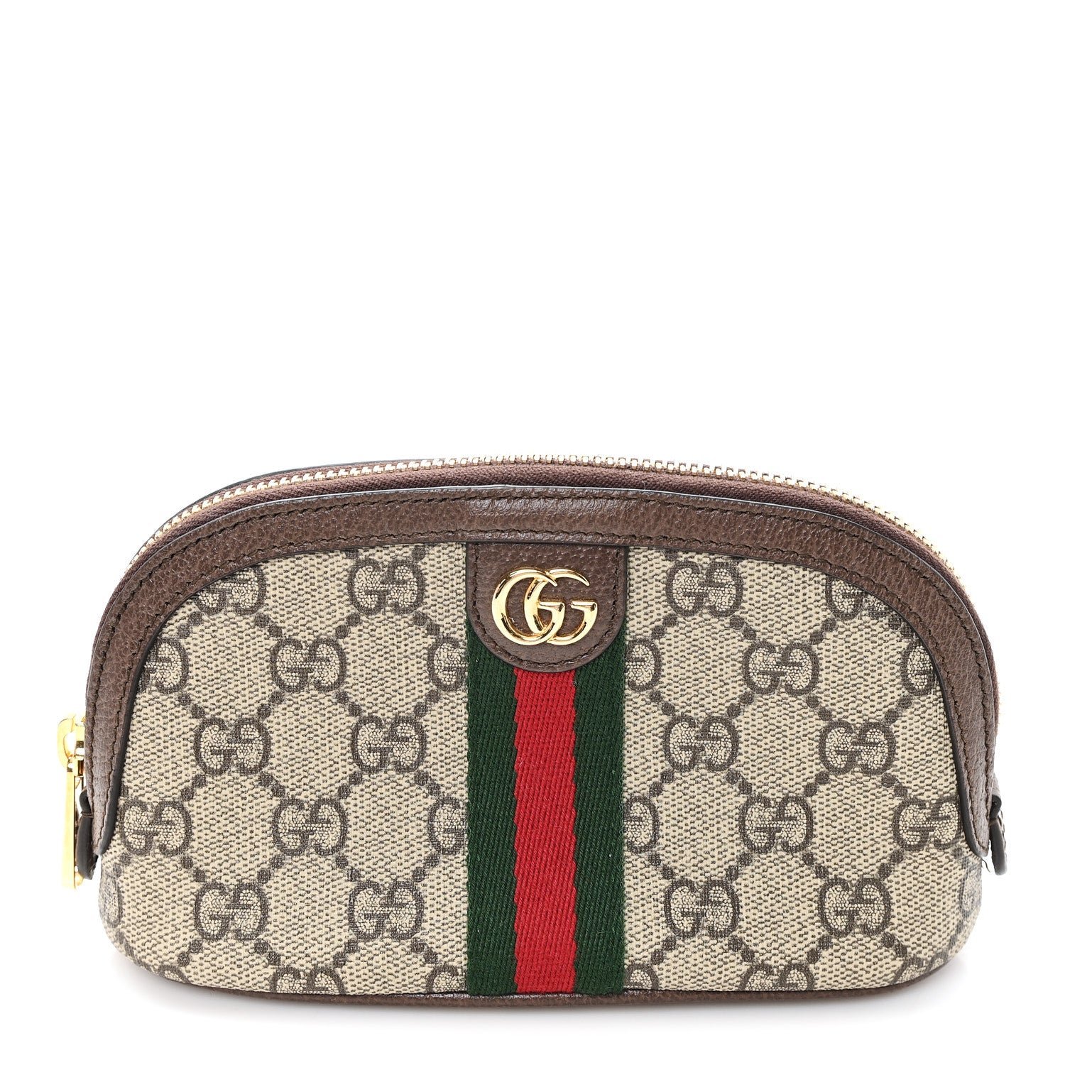 Gucci GG Supreme Monogram Textured Calfskin Web Medium Ophidia Cosmetic Case Beige Ebony New Acero