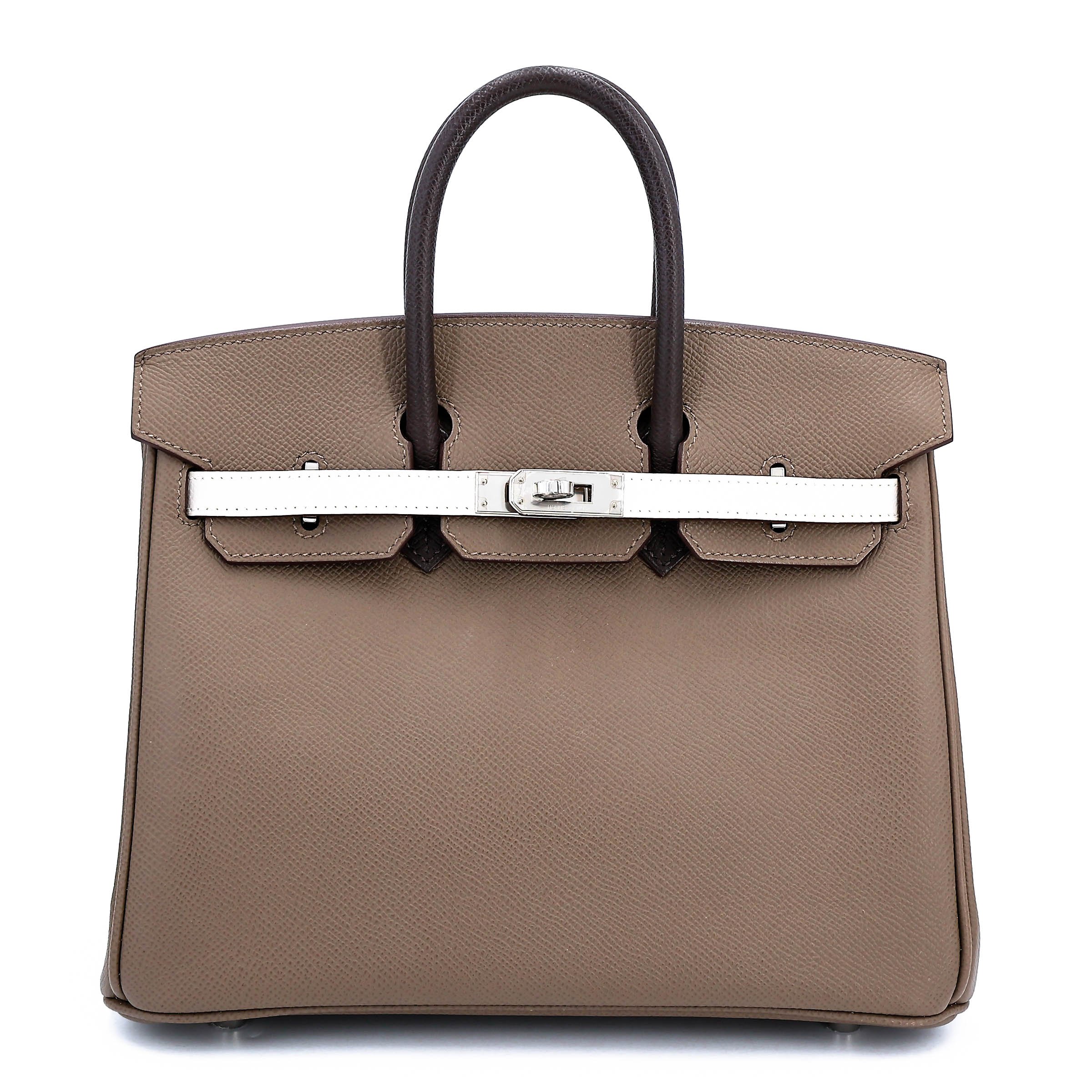 Excellent ( Rank SA ) HERMÈS Birkin 25 Etoupe (18) Gris Pale (M4) Ebene (46) Epsom Palladium hardware B (2023)