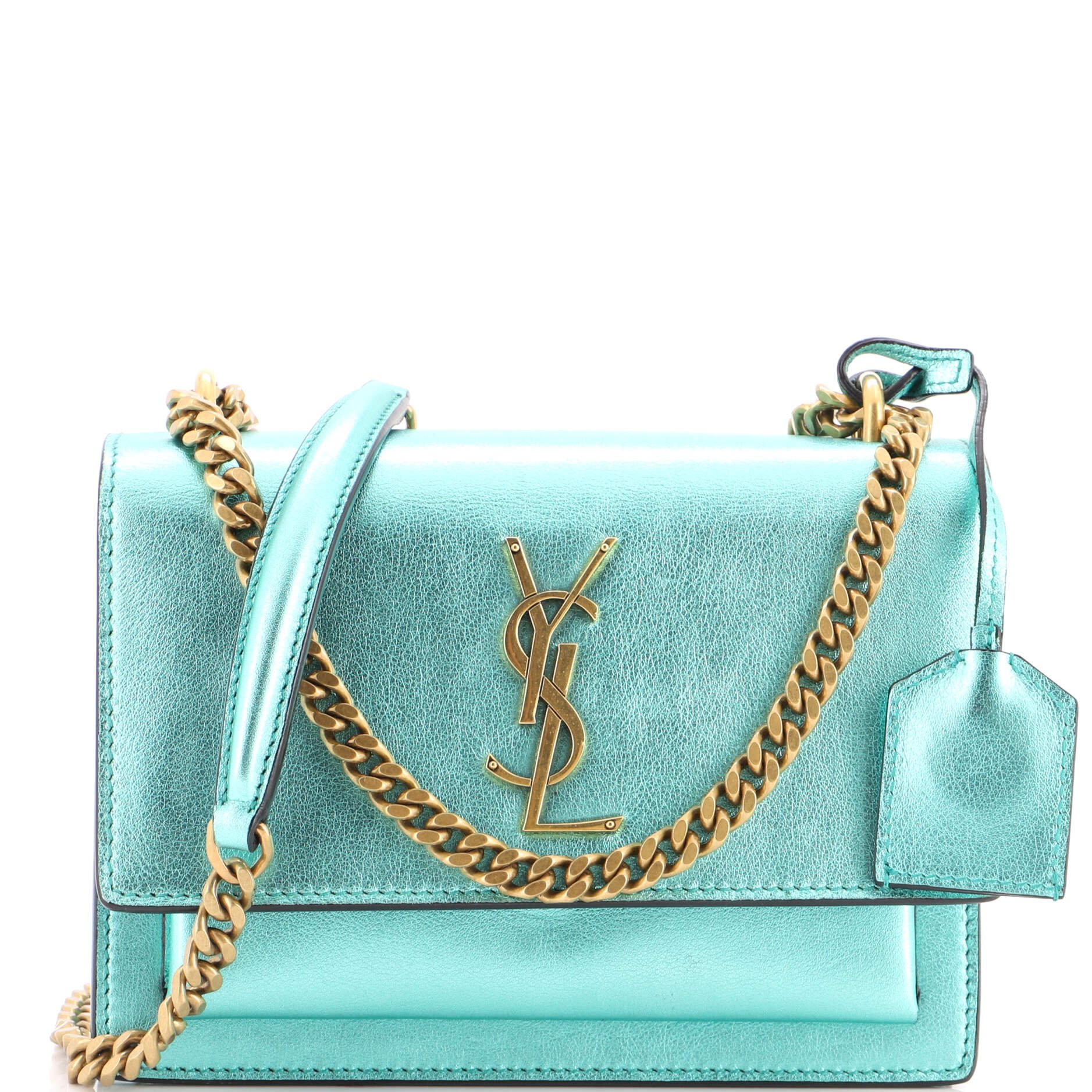 Saint Laurent Sunset Crossbody Bag Crackled Metallic Leather Small