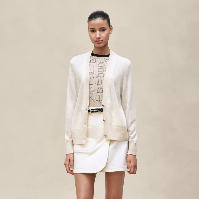 Blanc Naturel "l'Enseigne Du Sellier" Buttoned Cashmere Cardigan
