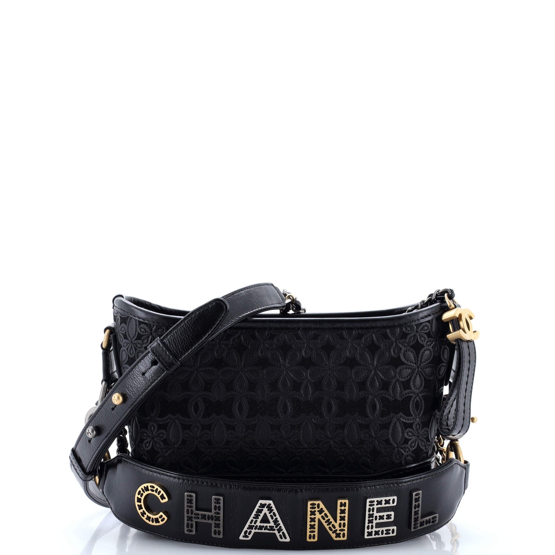 Gabrielle Hobo with Logo Handle Laser Cut Calfskin and Wool Felt Small