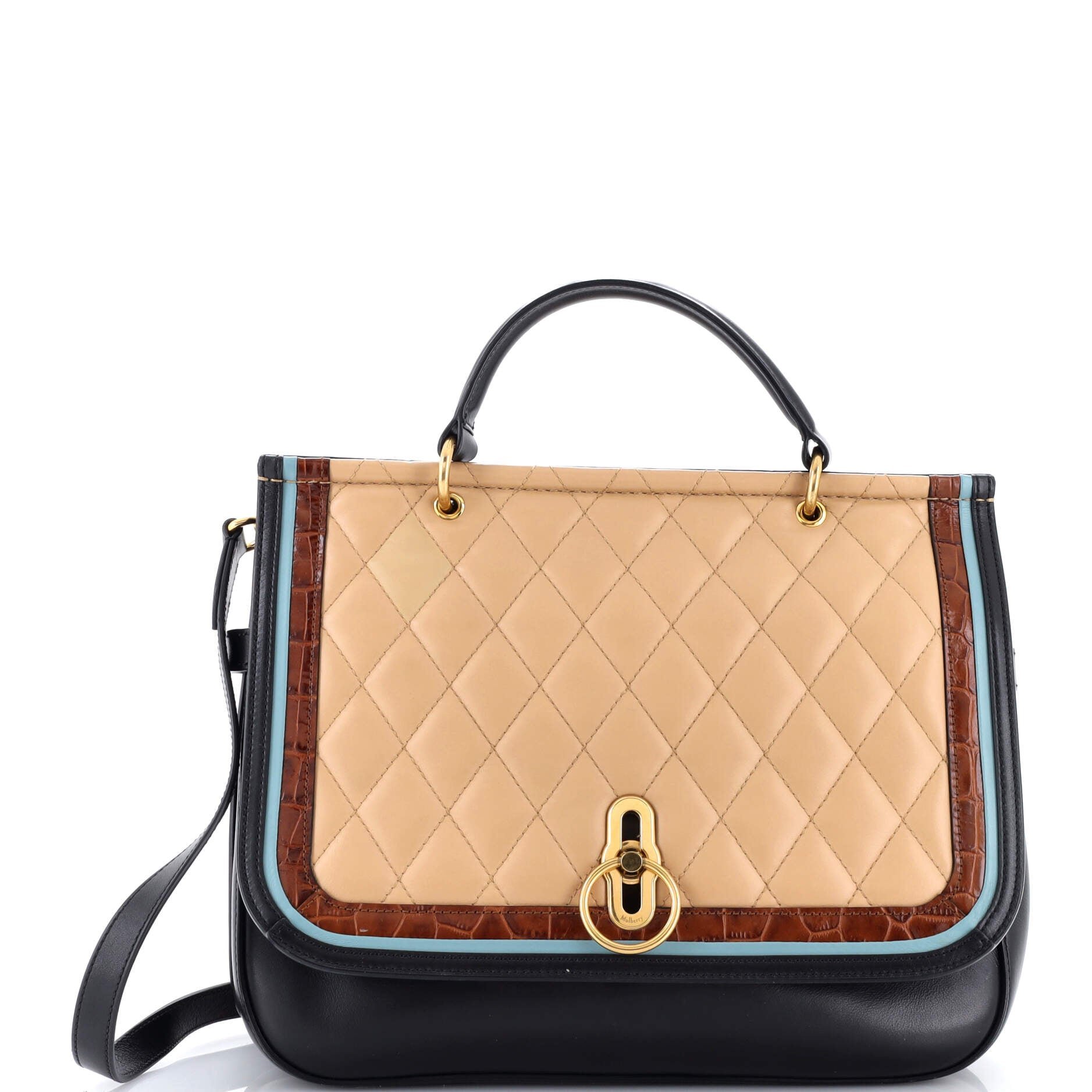 Amberley Satchel Quilted Leather with Crocodile Embossed Leather Large