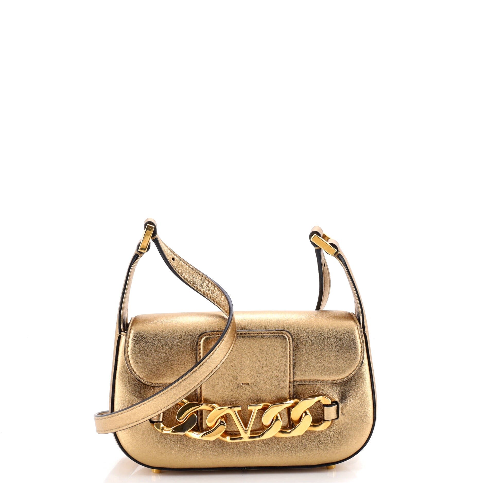 VLogo Chain Flap Shoulder Bag Leather Small