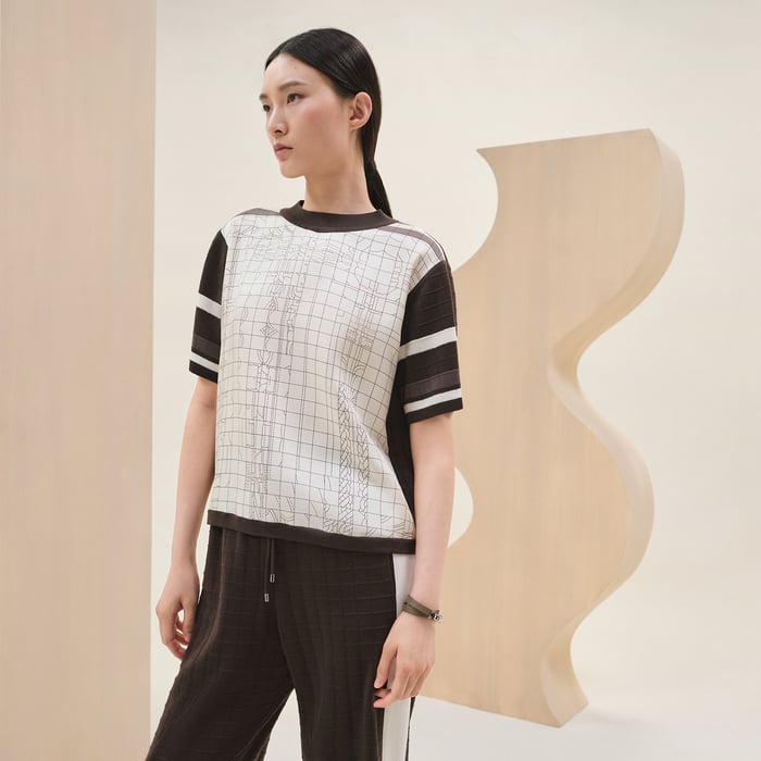 Marron Fusain "Coaching Deja Vu" Short-sleeve Twillaine Sweater