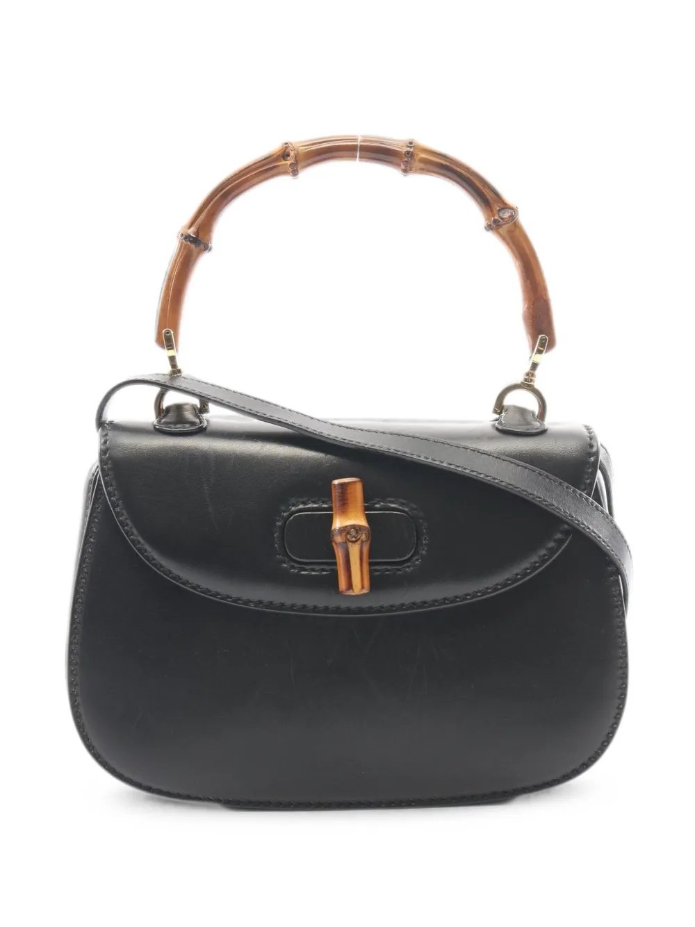 2000s Bamboo handle leather tote bag