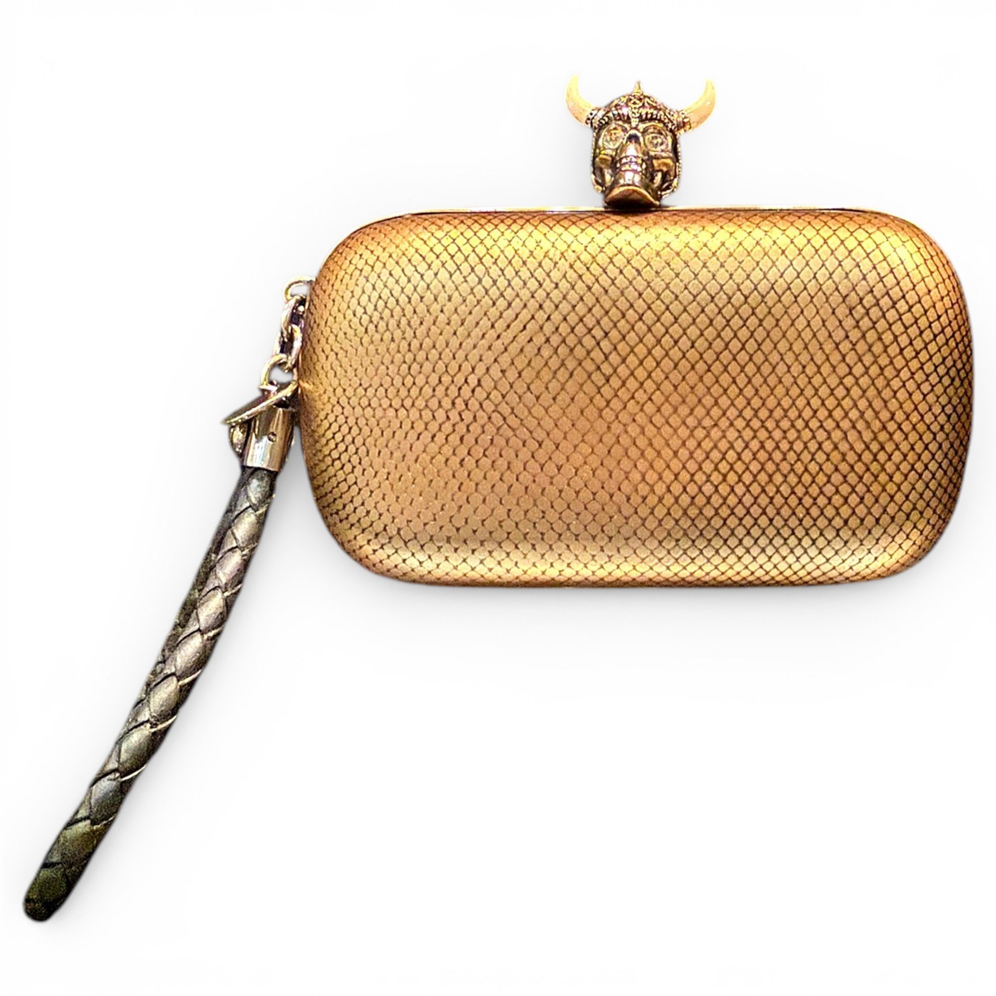 Skull leather clutch bag