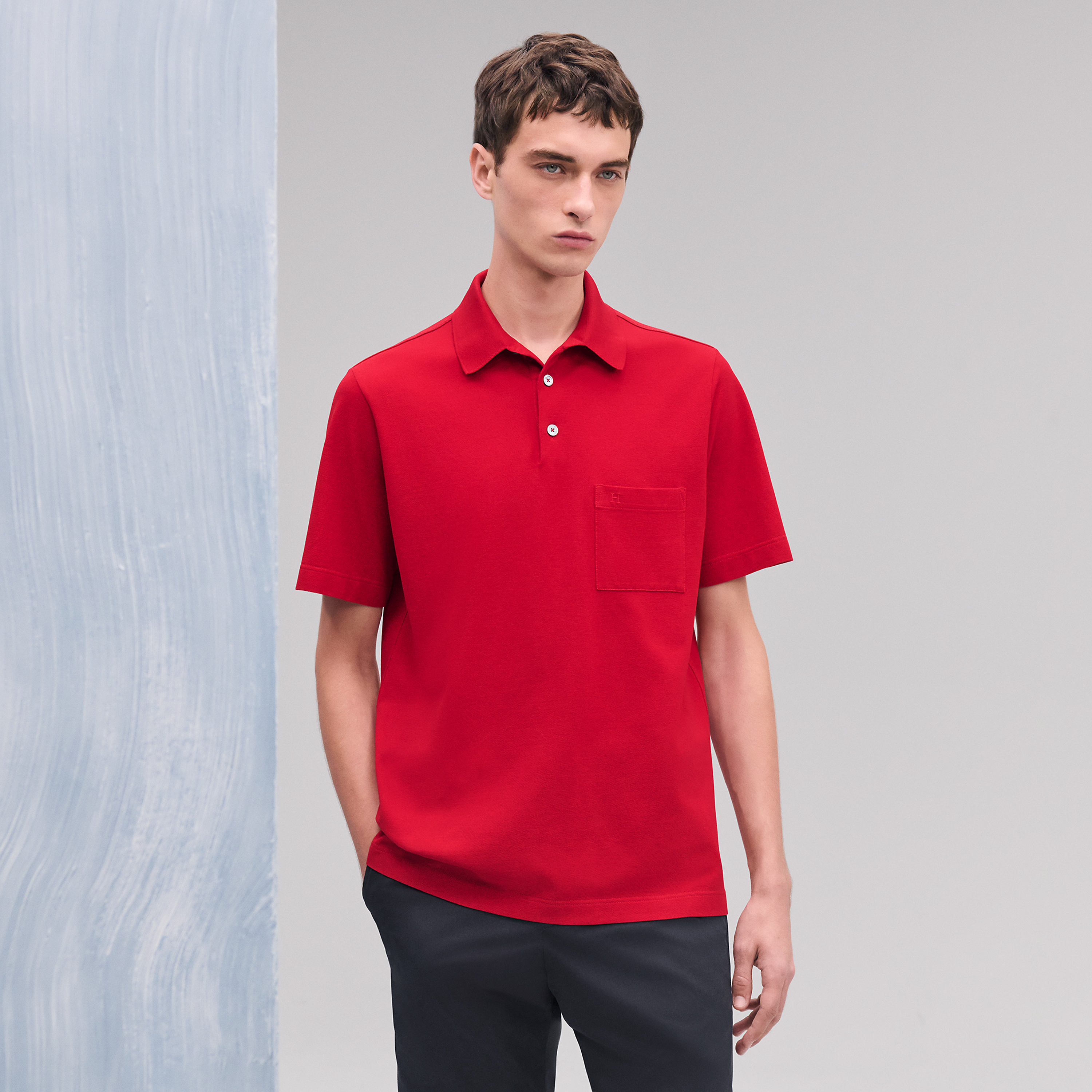 "H" embroidered buttoned polo shirt