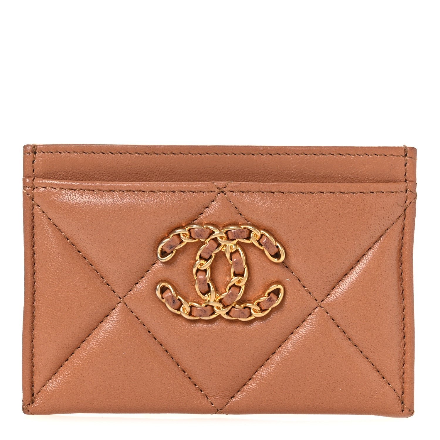 Chanel Lambskin Quilted Chanel 19 Card Holder Brown