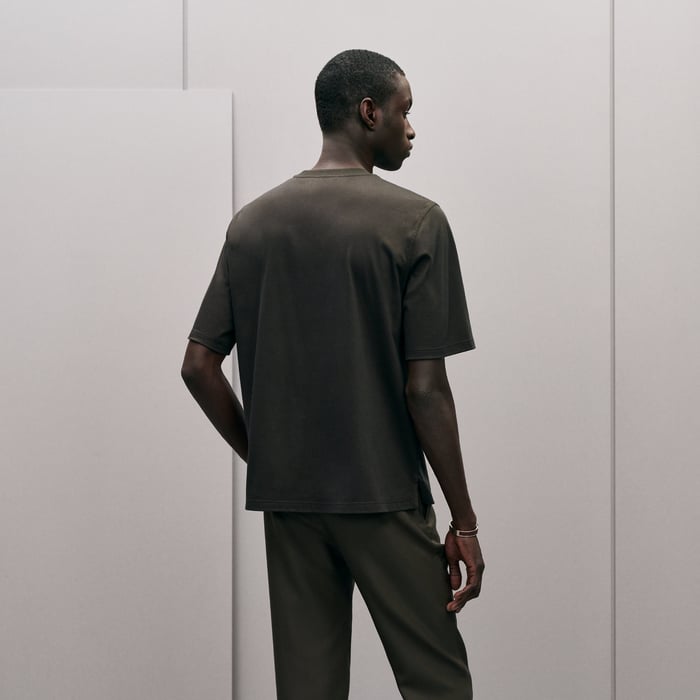 Kaki "H'Cheval" T-shirt With Leather Detail