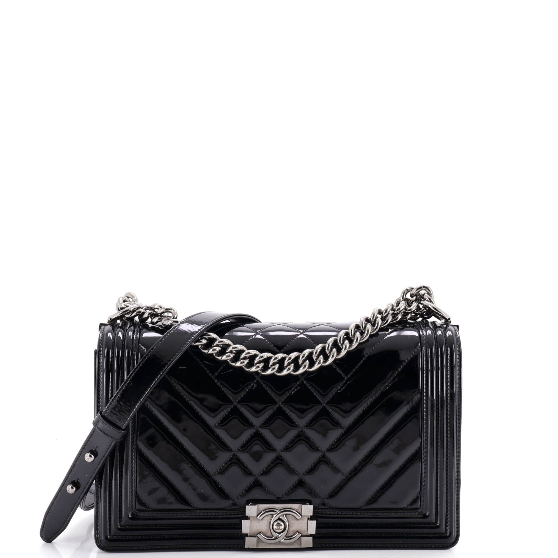 Boy Flap Bag Chevron Patent New Medium
