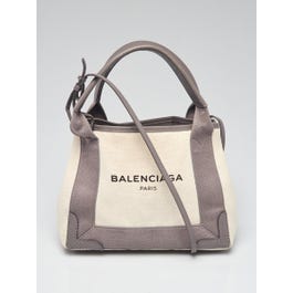 Balenciaga Balenciaga Beige/Grey Canvas and Calfskin Leather XS Cabas Crossbody Bag	