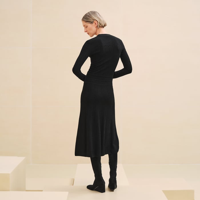 Noir Buttoned Tailored Long Dress