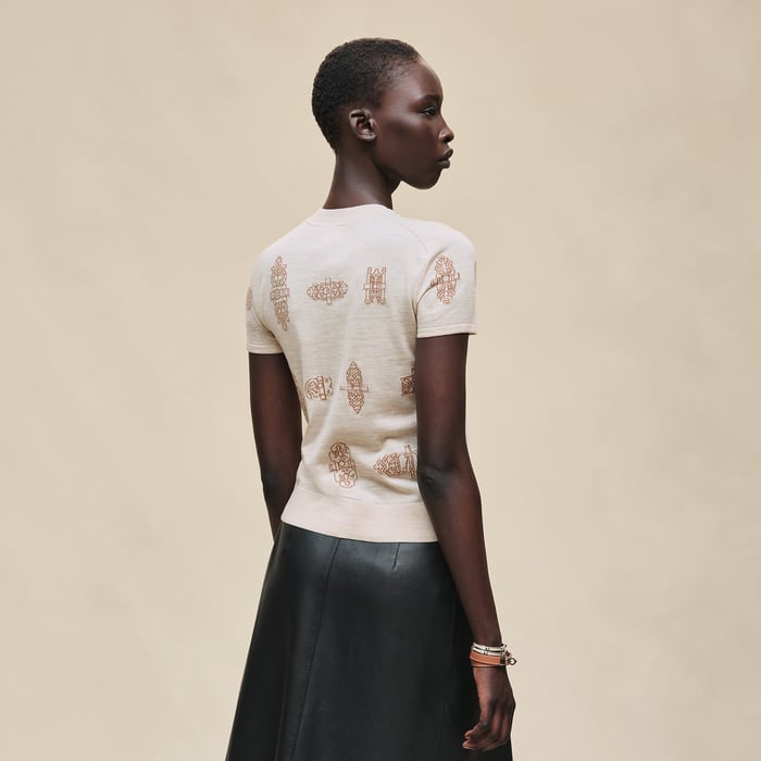 Beige Naturel "Ferronnerie" Short-sleeve Sweater