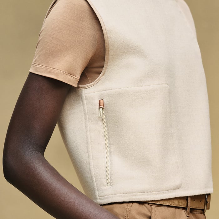 Blanc Marbre Mixed Materials Sleeveless Jacket