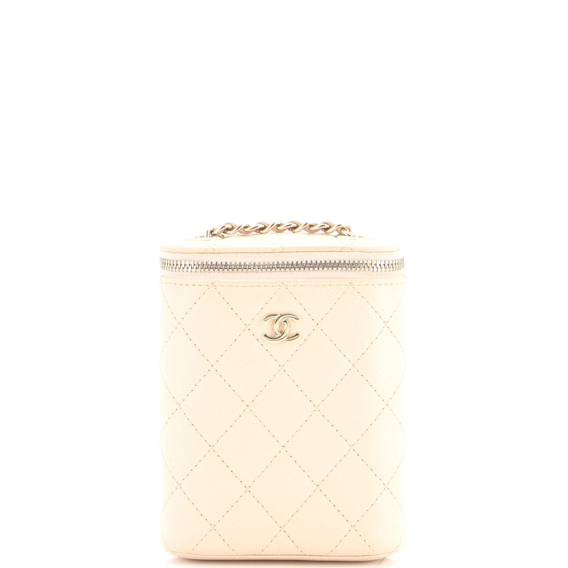 Vertical Classic Vanity Case with Chain Quilted Caviar Small
