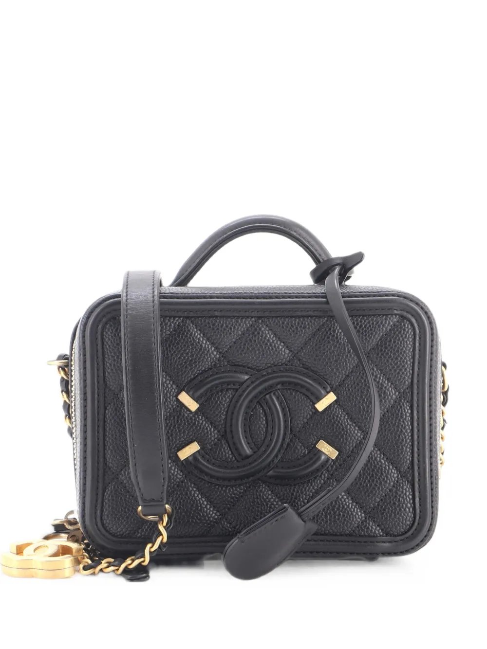 Filigree Vanity Case Quilted Caviar Small satchel