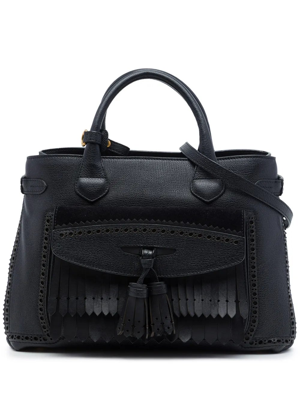 Burberry 2000-2017 Medium Grained Calfskin Brogue and Fringe Banner satchel