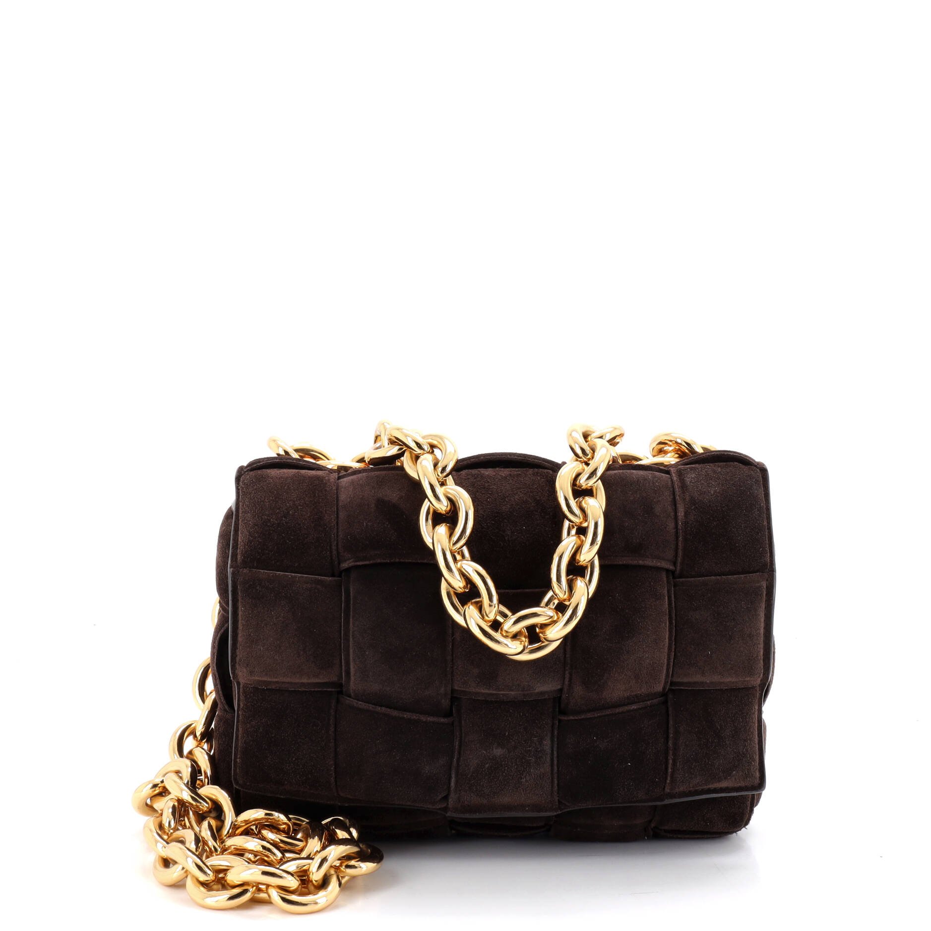 Bottega Veneta Cassette Chain Crossbody Bag Padded Maxi Intrecciato Suede
