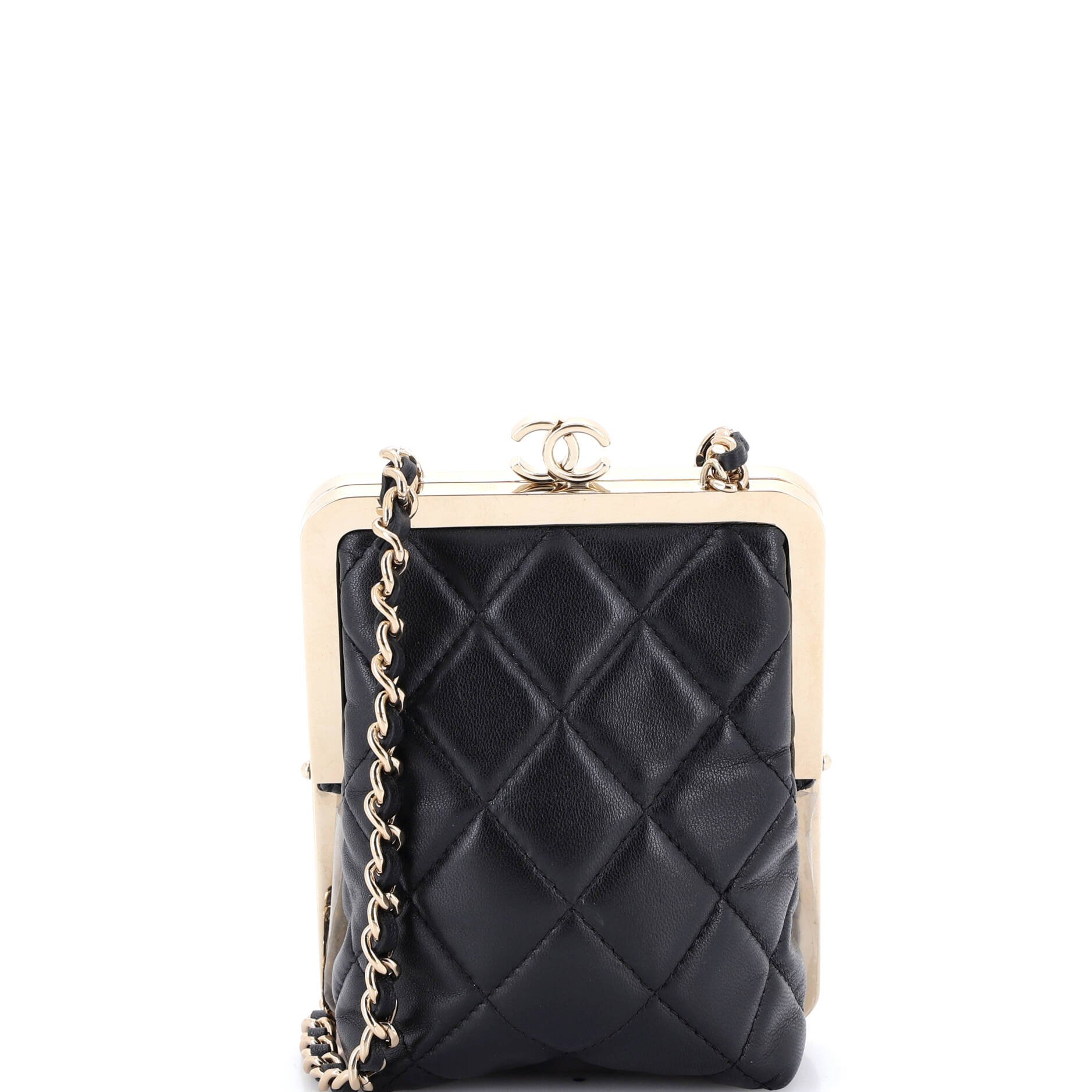 Chanel CC Frame Clutch with Chain Quilted Lambskin and Plexiglass