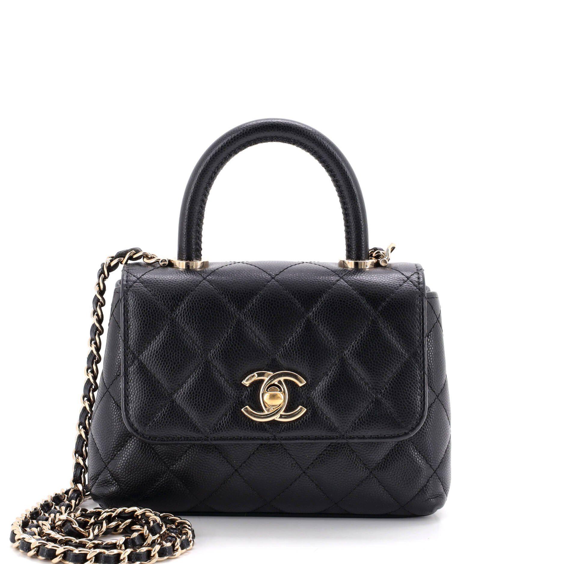 Coco Top Handle Clutch with Chain Quilted Caviar Mini