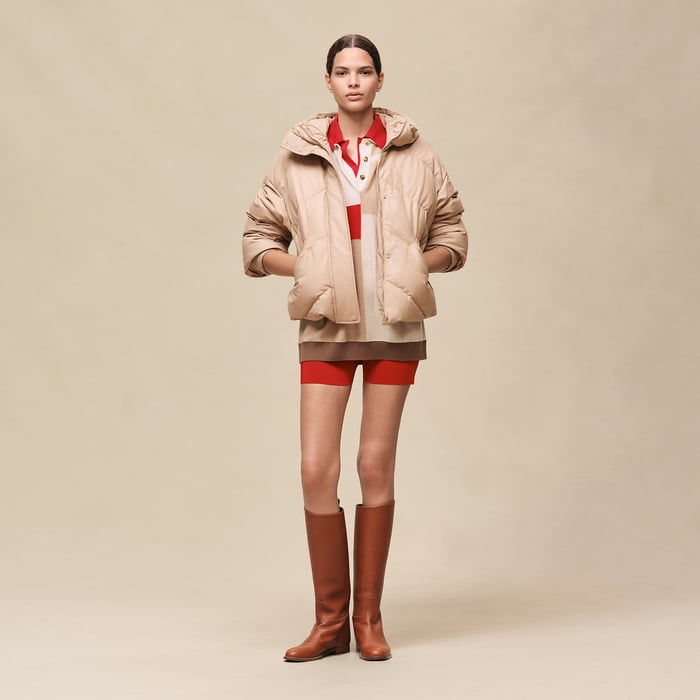 Beige Nomade Smooth Calfskin Puffer Coat