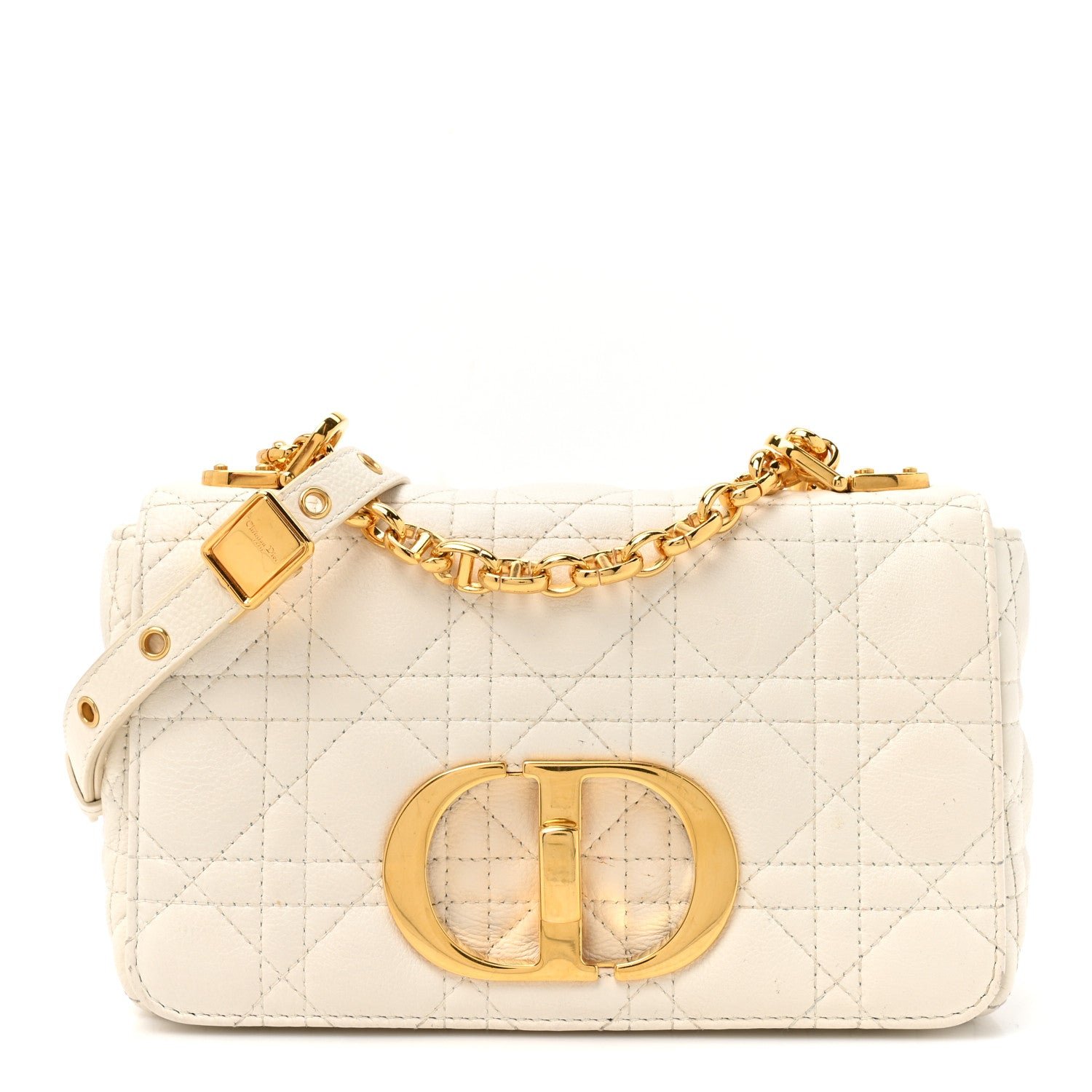 Christian Dior Grained Calfskin Cannage Small Caro Bag White