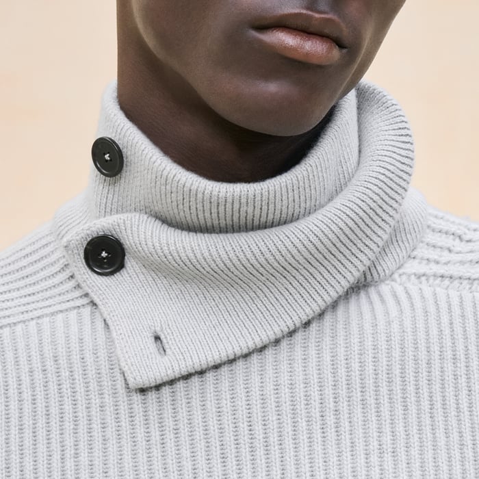 Silex Cashmere "Fisherman Graphique" Twisted Collar Sweater