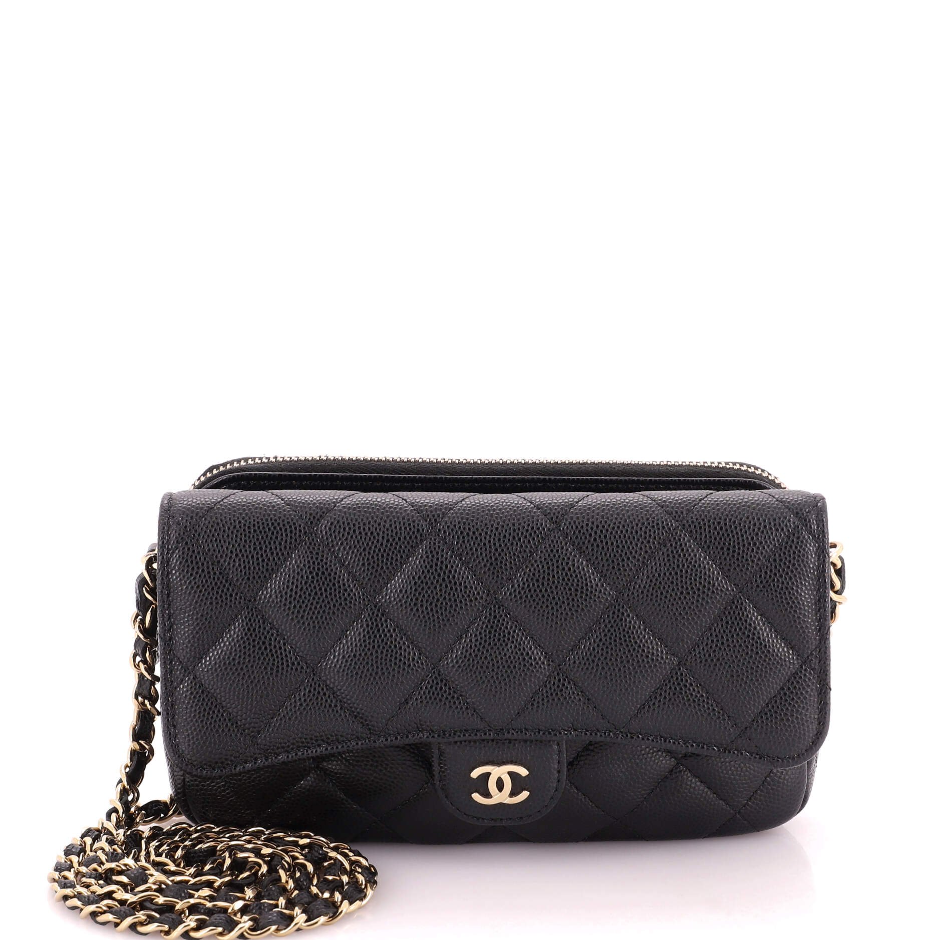 CC Flap Phone Holder with Chain Quilted Caviar