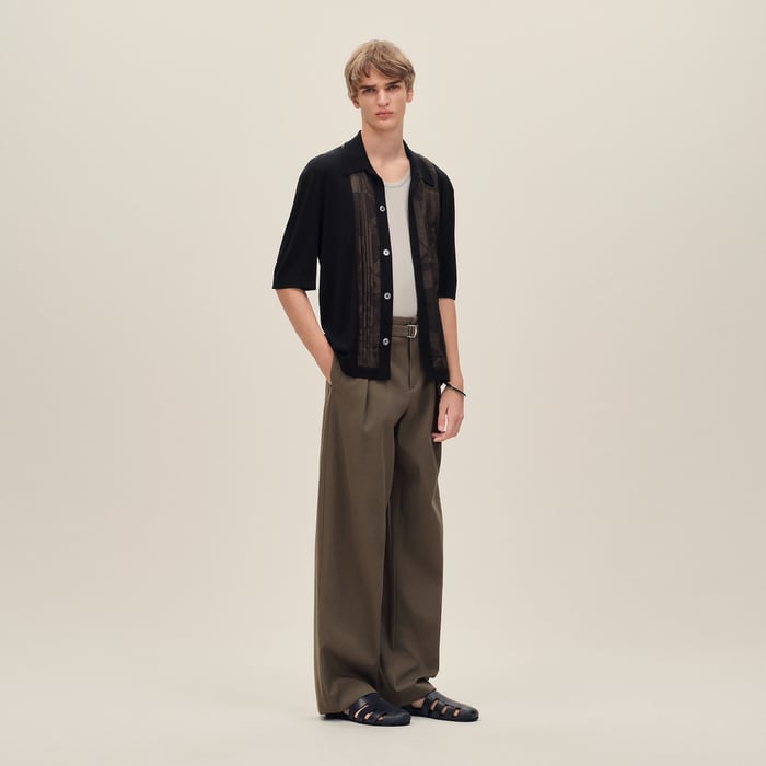 Noir "Eperon d'Or Soie Plissee" Short-sleeve Straight Cut Shirt
