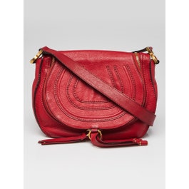 Chloe Chloe Red Pebbled Leather Medium Marcie Zip Crossbody Bag