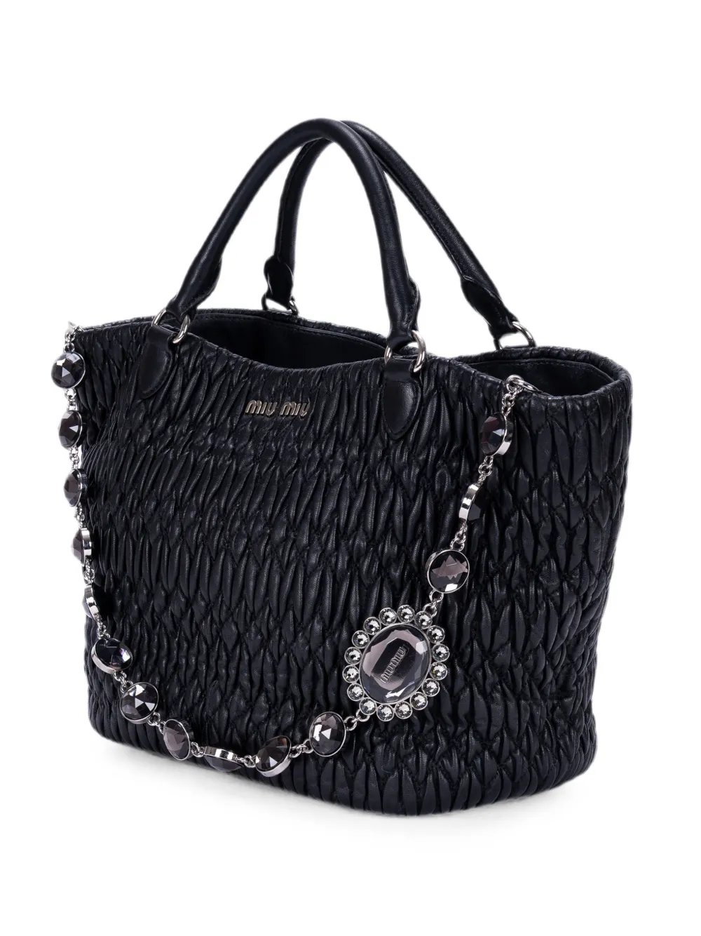 Miu Miu matelassé crystal-embellished tote bag