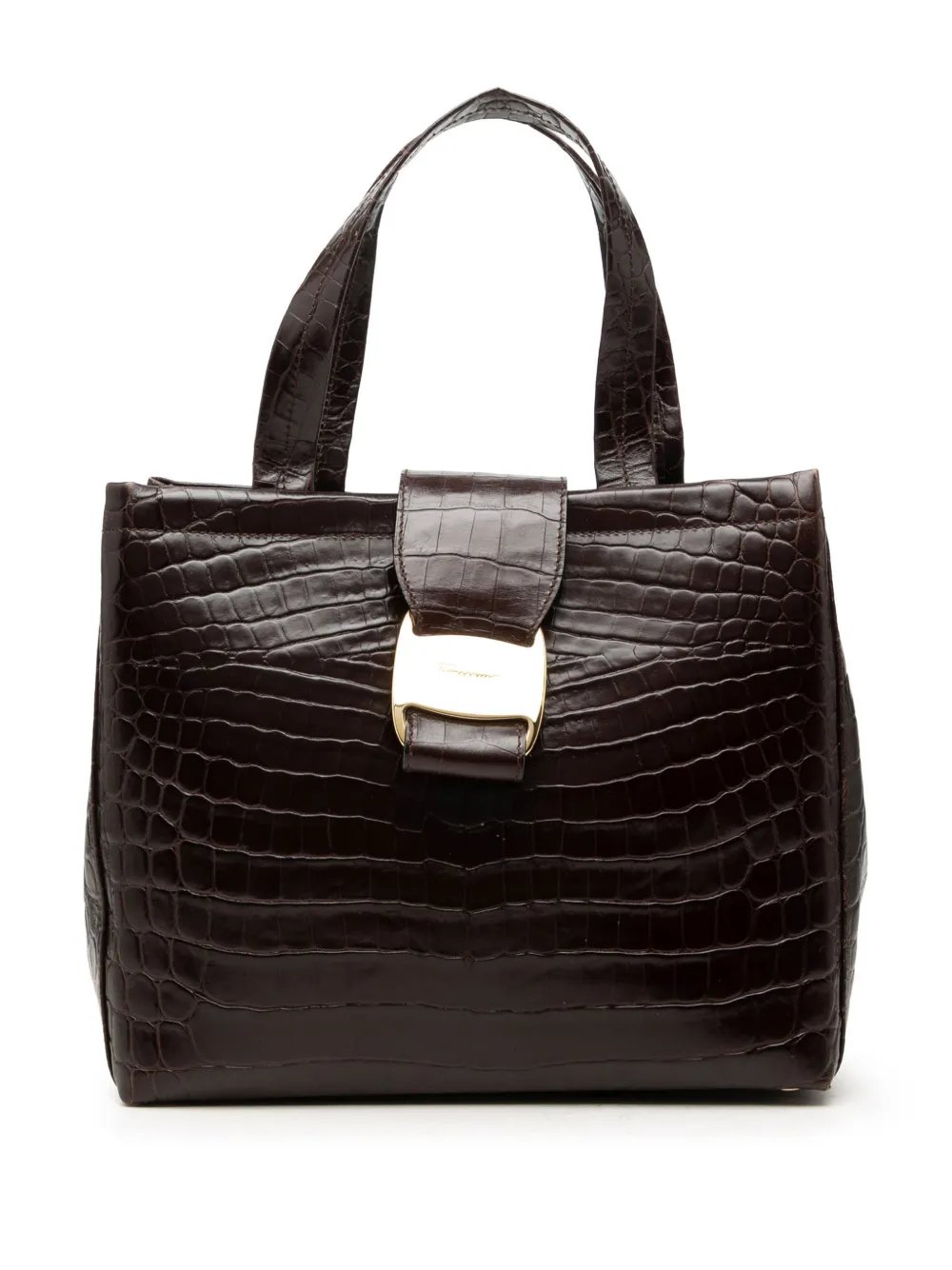 Ferragamo 2010-2026 Croc Embossed Leather Vara Bow handbag