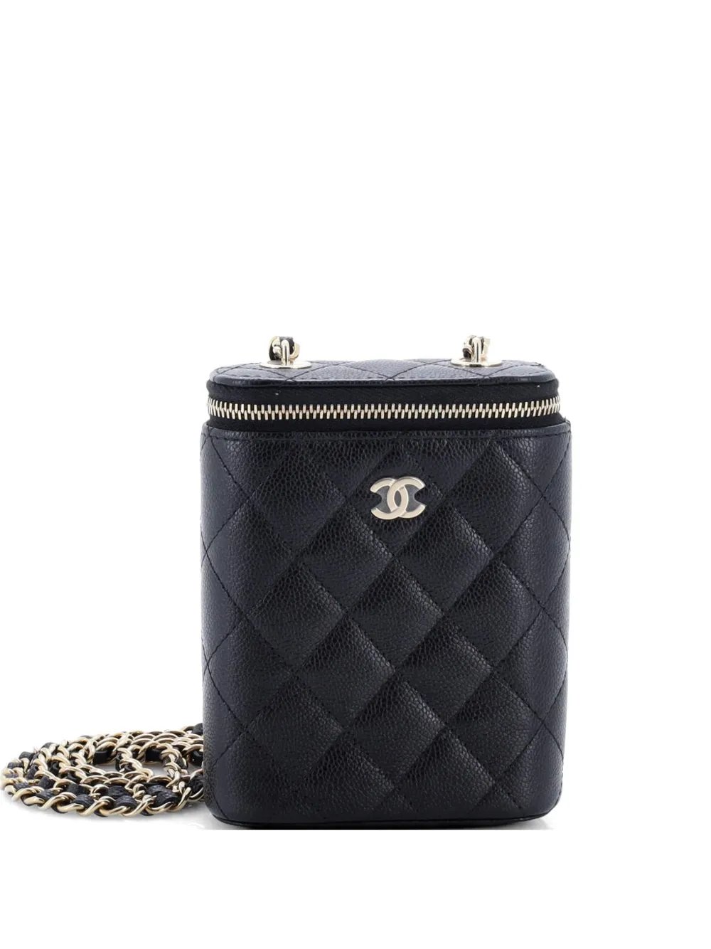 Vertical Classic Vanity Case with Chain Quilted Caviar Small shoulder bag