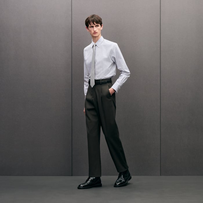Bleu "Rayures Rythmees" Fitted Shirt With Faubourg Collar
