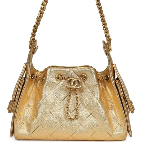 Chanel Mini 25 Hobo Bag Metallic Gold Caviar Antique Gold Hardware