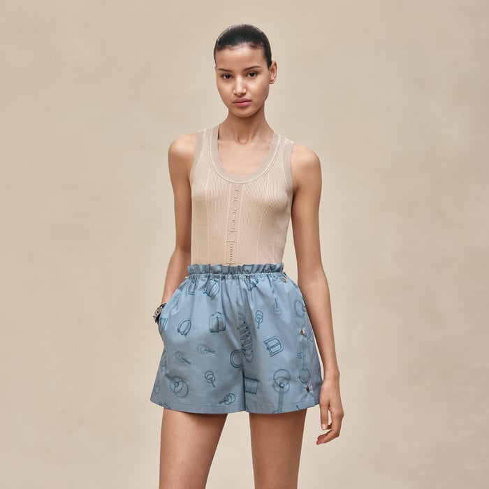 Bleu Adriatique "Cahier Du Colporteur" Shorts With Elastic Waist