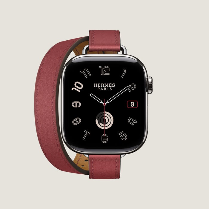 Rouge Grenat Band Apple Watch Hermès Double Tour 42 MM Attelage