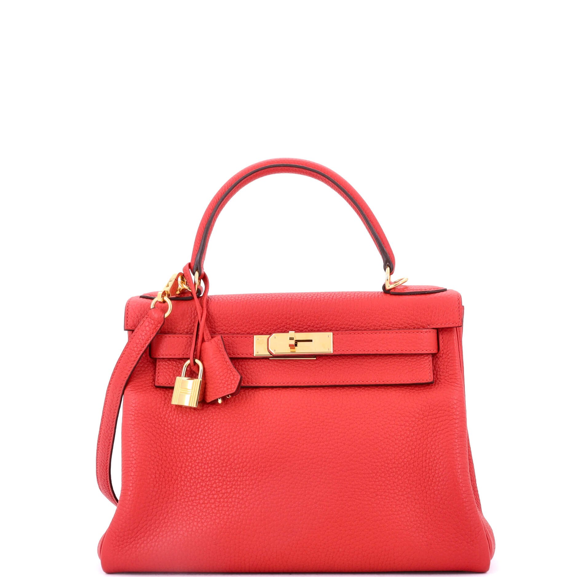 Hermes Kelly Handbag Rouge Tomate Clemence with Gold Hardware 28