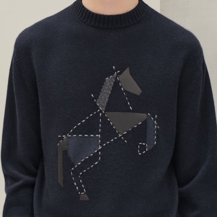 Marine Cashmere "Cheval Tangram" Crewneck Sweater