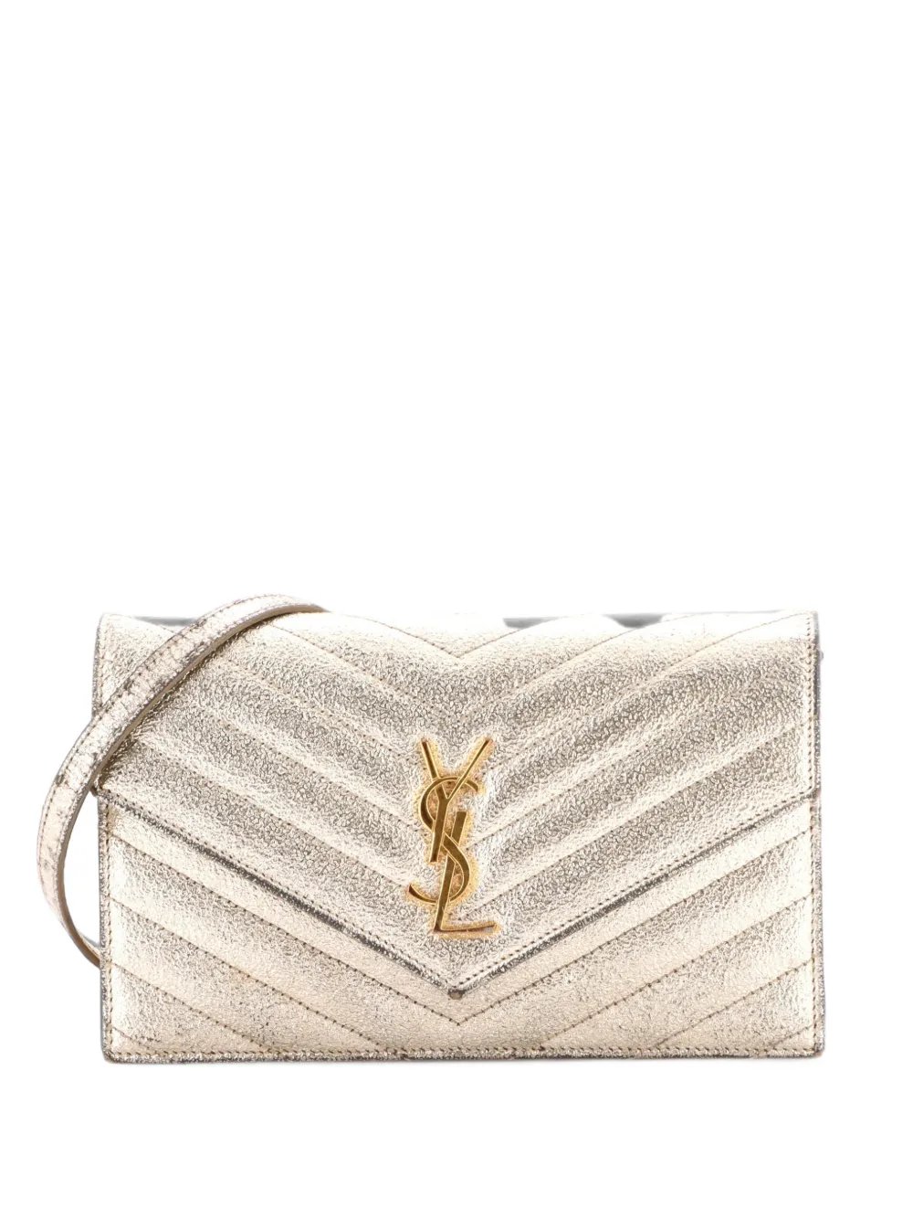 Classic Monogram Wallet on Chain Matelasse Chevron Metallic Leather Small crossbody bag