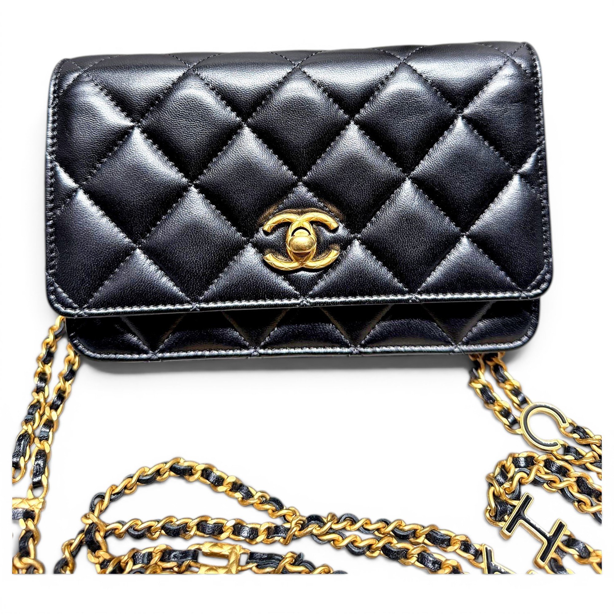 Trendy CC Wallet on Chain leather handbag