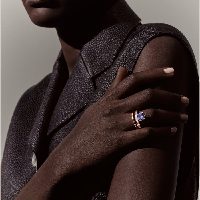 Sans Coloris Hermès Grand Jete Double Band Solitaire Engagement Ring